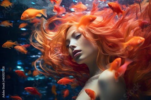 Create a surreal underwater world with vibrant colors, incorporating unexpected camera angles photo
