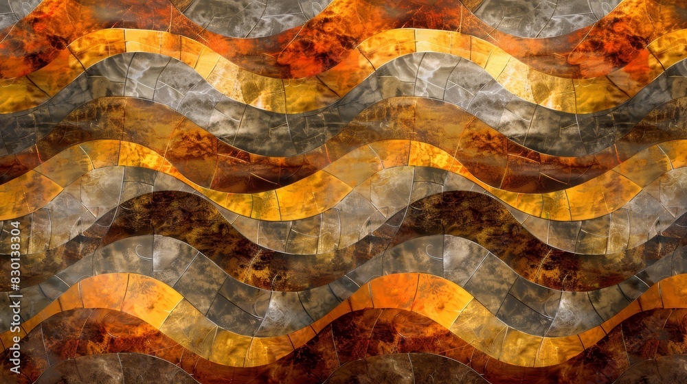 Autumn abstract with brown orange yellow mosaic shimmering highlights and wave-like textures wallpaper