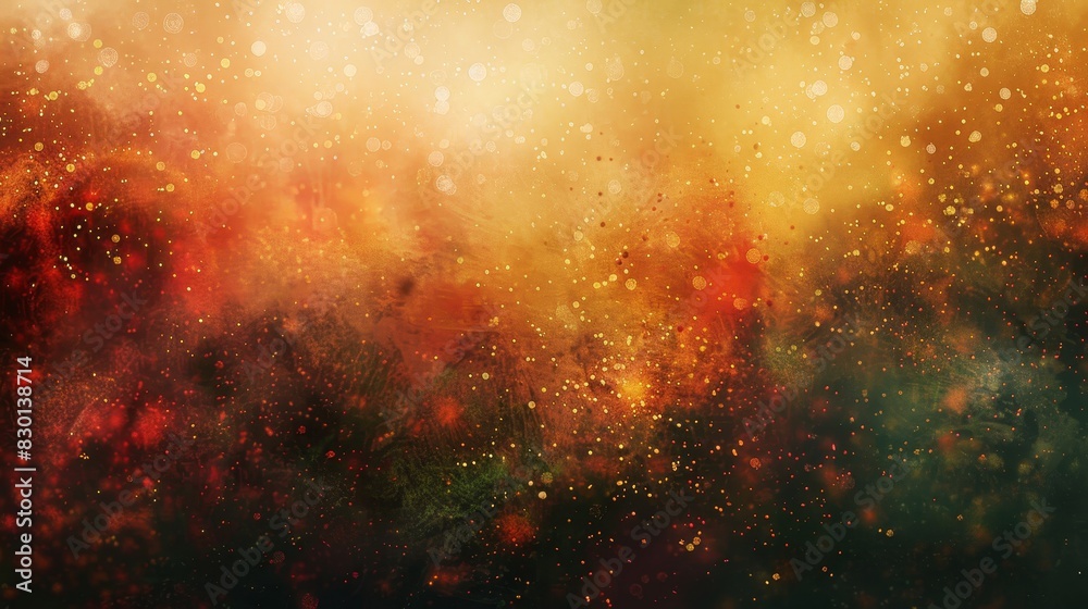 Obraz premium Dreamy autumn background with burgundy amber green blend misty textures and luminous particles wallpaper