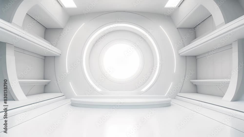 podium Futuristic showcase with platform for product displaying. Empty modern stage display. Seamless looping motion design. Video animation Ultra HD 4K 3840x2160
