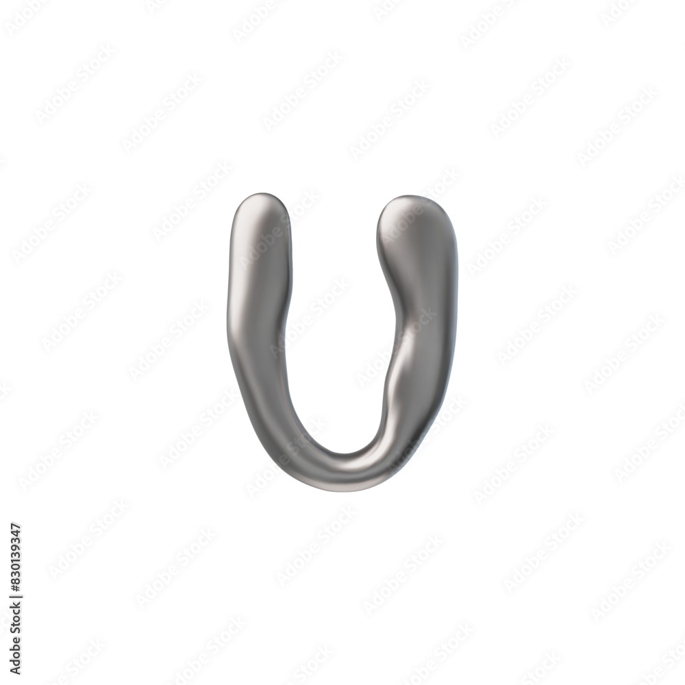 3D glossy silver letter U with liquid metal surface, vector realistic metallic bubble form y2k font voluminous chrome 3D glossy silver letter U with liquid metal surface, vector realistic metallic bubble form y2k font voluminous chrome