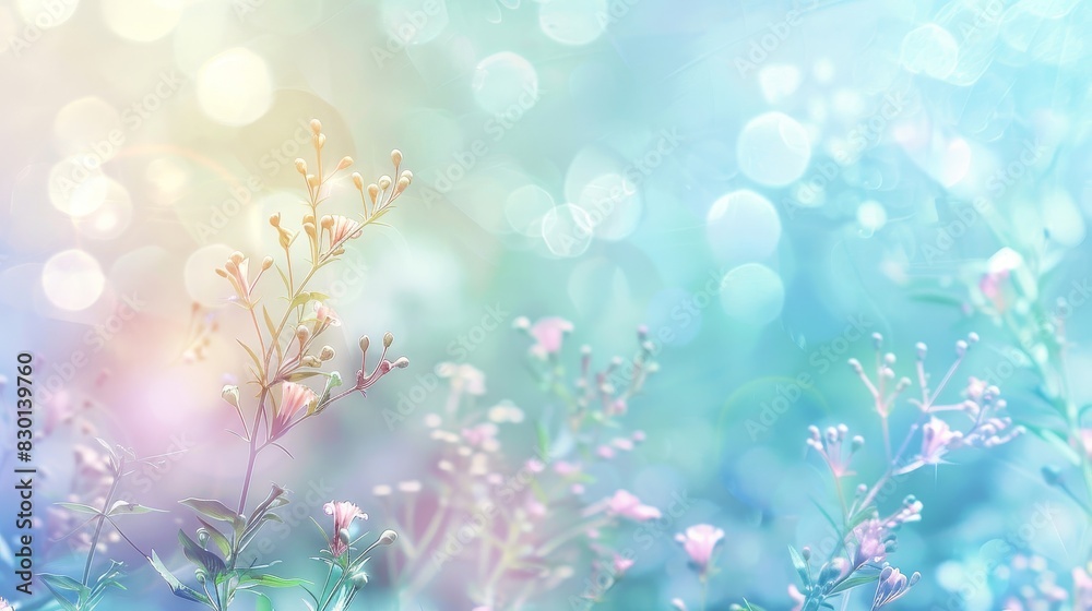 Pastel blues pinks and greens in calming abstract with light sparkles wallpaper