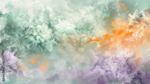 Dreamy abstract with greens purples and oranges ink-like textures wallpaper