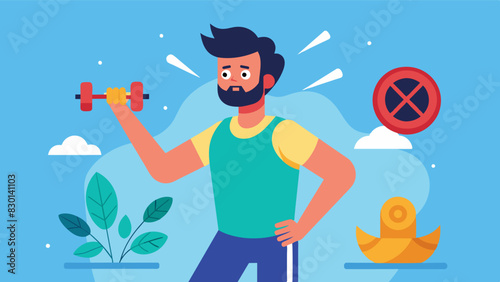 In a sea of intense workout programs that promised to transform his body in just weeks the man confidently rejected them in favor of a sustainable longterm approach to fitness.. Vector illustration