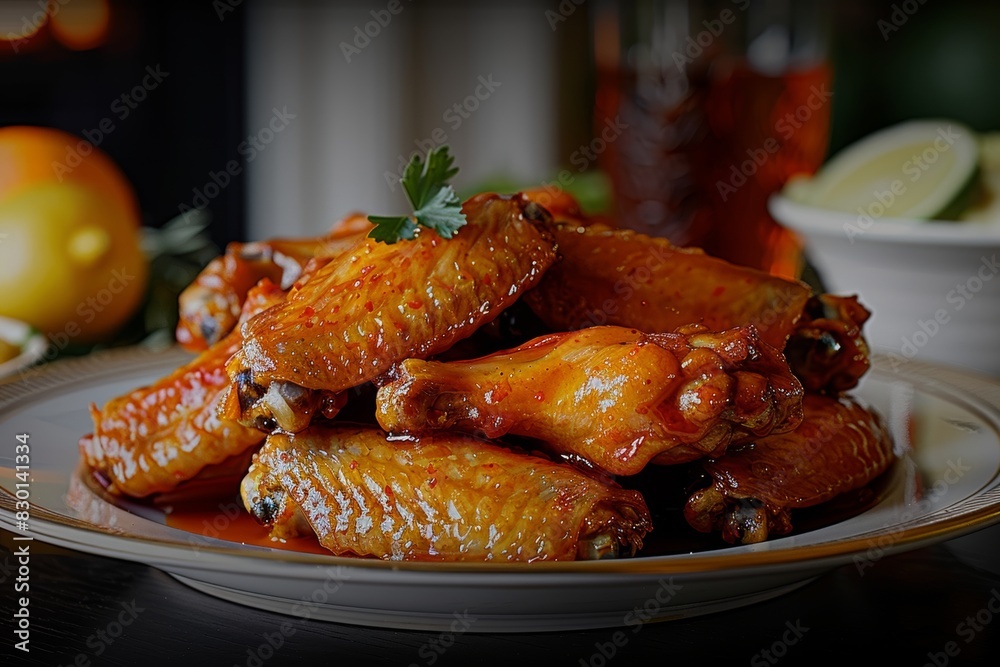 White Plate With Saucy Chicken Wings White Plate With Saucy Chicken Wings