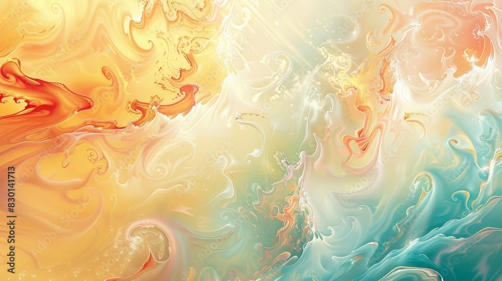 Enchanting abstract with yellow coral and mint fluid textures wallpaper Enchanting abstract with yellow coral and mint fluid textures wallpaper
