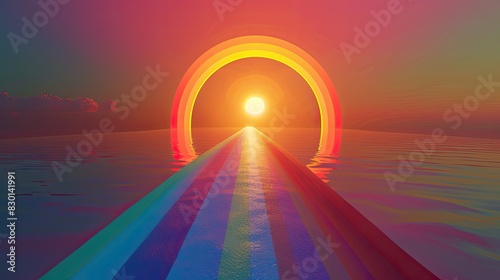 3D Rainbow Path to a Bright Horizon - Stylized Illustration with Copy Space for Message or Text with soft studio lighting.