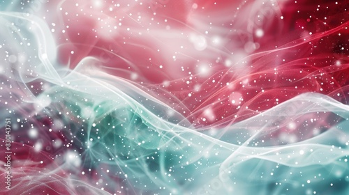 Enchanting abstract with cranberry red snowy white and sparkling turquoise waves wallpaper