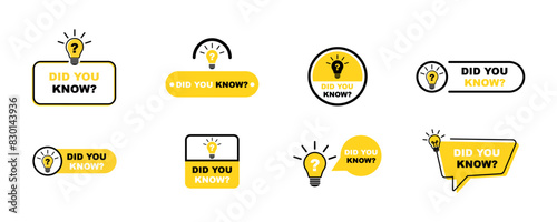 Set of yellow did you know vector stickers. Creative question or fact. Vector 10 Eps.