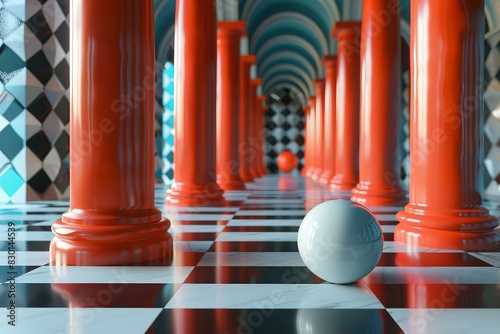 Asymmetrical Red Columns and Spheres photo