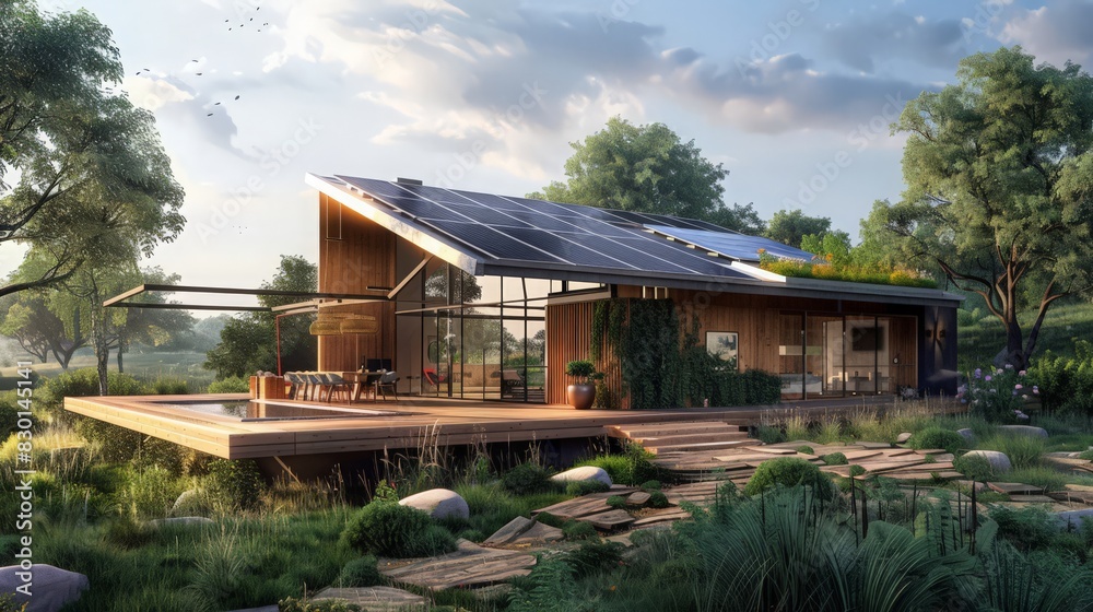 The solar-powered house, designed with sustainability in mind, offers an eco-friendly lifestyle