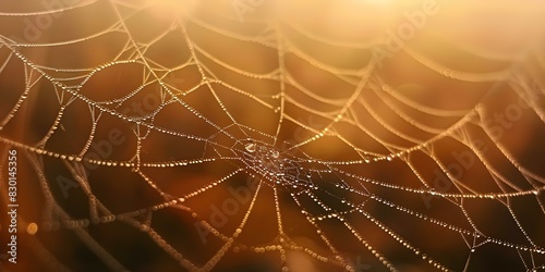 Glistening Dewdrops on Spider Webs: Capturing the Morning Light. Concept Nature Photography, Macro Shots, Morning Light, Wildlife Aesthetics, Natural Beauty