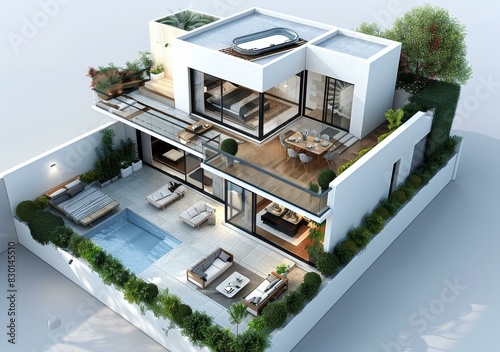 Cross-Section Rendering of a Modern Residence © duyina1990