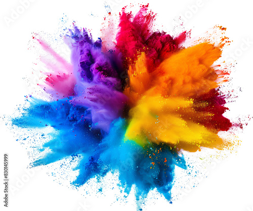 colorful vibrant rainbow holi paint color powder explosion with bright colors isolated white background