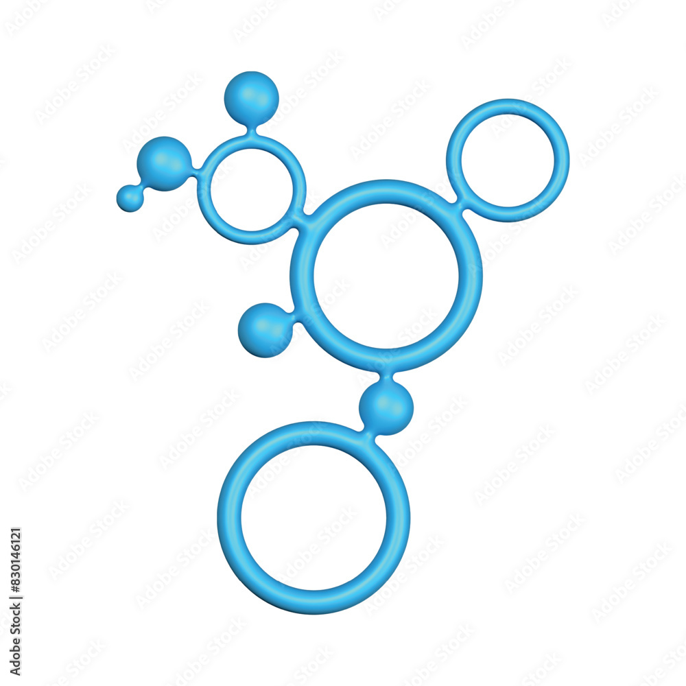 Interconnected blue rings and spheres form a molecular structure. Interconnected blue rings and spheres form a molecular structure.