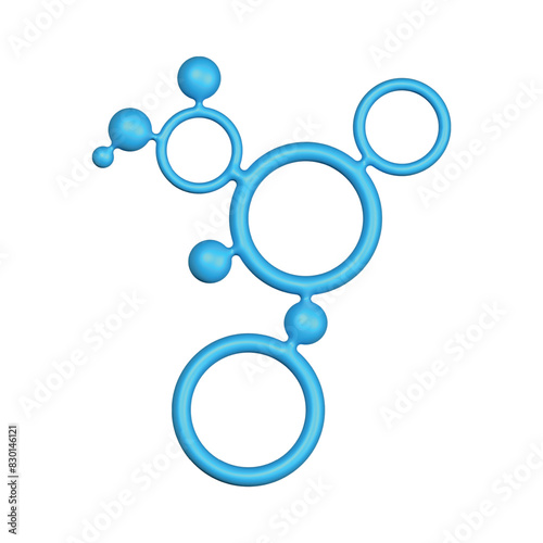 Interconnected blue rings and spheres form a molecular structure.