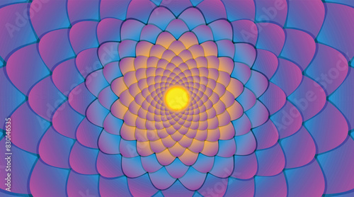 The image shows a close-up of a purple flower.
The petals are dark purple with a lighter shade at the edges.
The lower part is a soft blue color that complements each other. In the middle of the orang