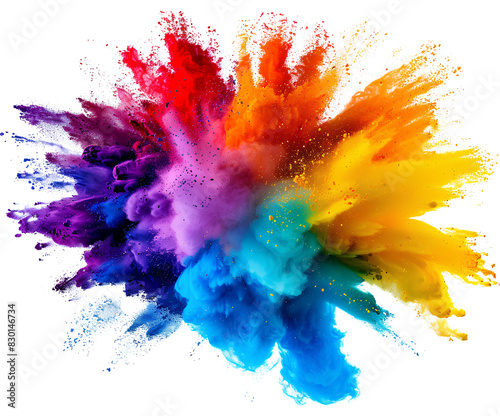 colorful vibrant rainbow holi paint color powder explosion with bright colors isolated white background photo