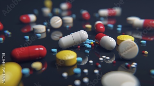 Colorful medicine tablets antibiotic pills background illustration generated by AI