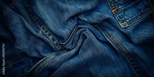Closeup photo of denim jeans for men or women. Concept Denim Fashion, Close-up Photography, Casual Style, Men's Clothing, Women's Apparel photo