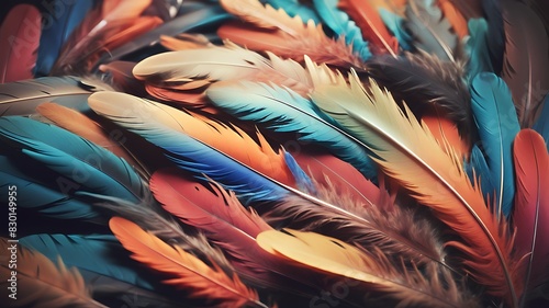 Fototapeta Naklejka Na Ścianę i Meble -  Feathers background texture. Colorful soft birds feathers as an abstract background wallpaper.