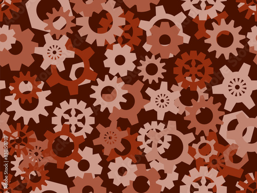 Seamless pattern of gears in steampunk and atompunk style. Jagged details, geometric shapes. Design for wallpapers, banners and posters. Vector illustration