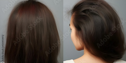 Compare before and after images of antihair loss treatment with collage photos. Concept Before and After Comparison, Anti-Hair Loss Treatment, Collage Photos, Transformation, Visible Results