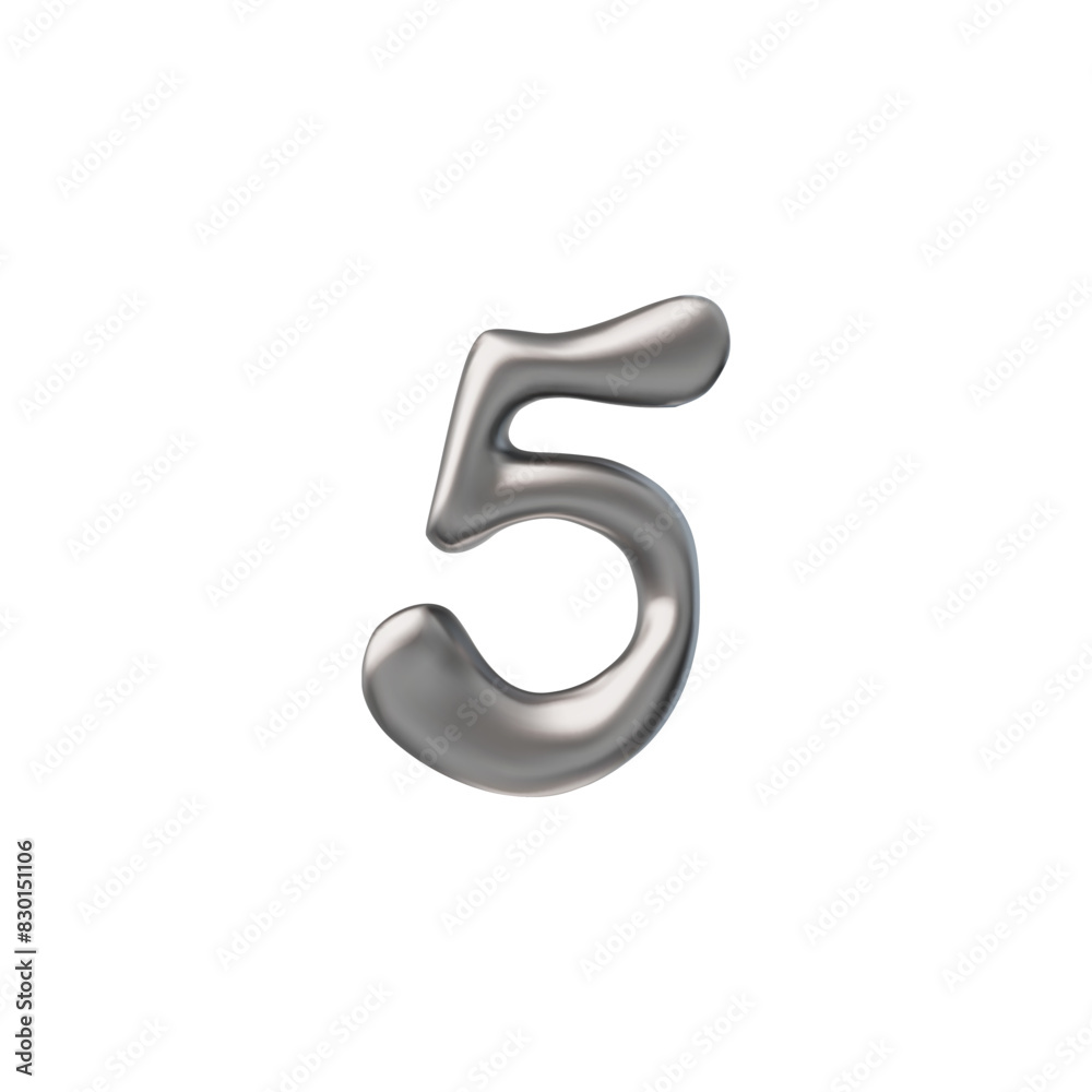 Vector 3D glossy metal number 5 made in chrome silver color on a white background. Vector 3D glossy metal number 5 made in chrome silver color on a white background.