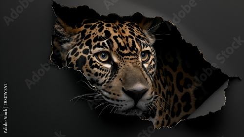 A jaguar peeking out at us through black paper                                                   Generative AI  