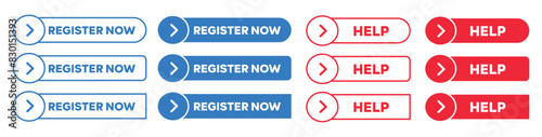 Simple Register Now and Help Web Buttons with arrow symbol