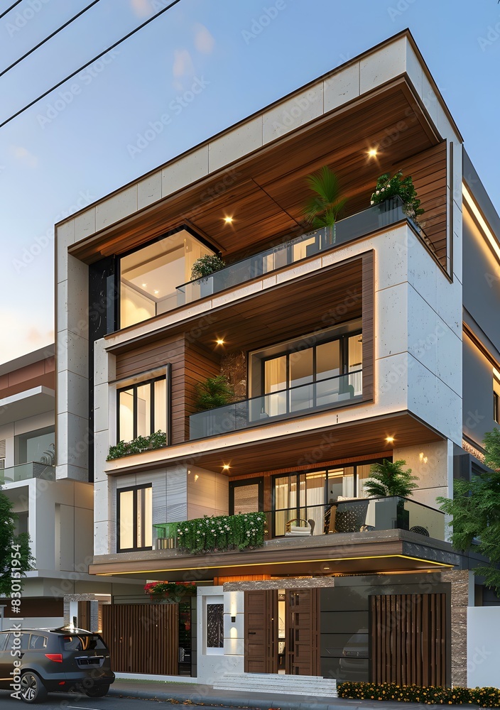 The exterior design of a modern residential building