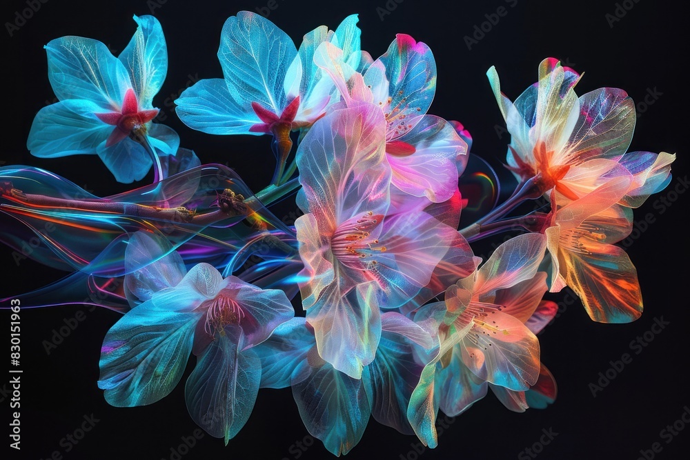 A colorful bouquet of flowers with a blue stem A colorful bouquet of flowers with a blue stem