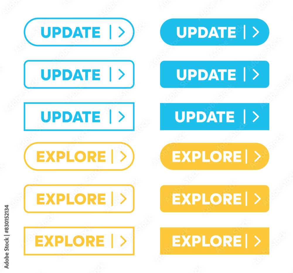 Update and Explore Buttons simple outline style vector. Action Web button with arrow symbol Update and Explore Buttons simple outline style vector. Action Web button with arrow symbol