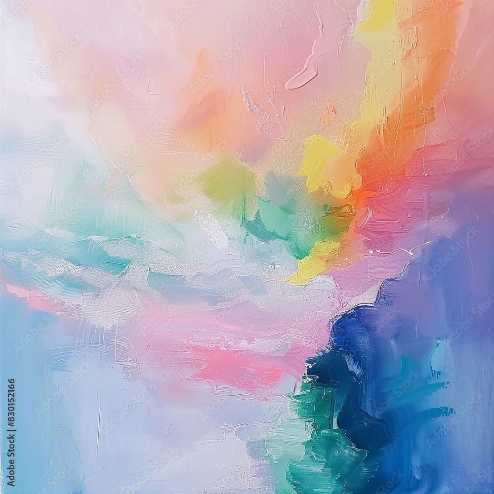 Abstract oil painting of pastel rainbow sky, minimalism