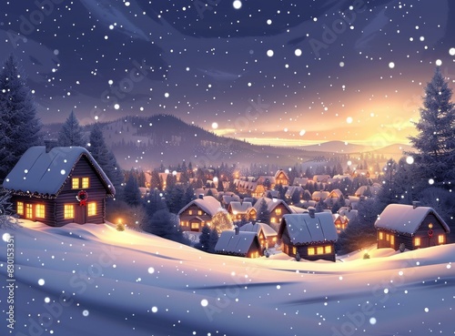 Snow-Covered Christmas Town at Night