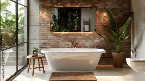 Bathroom with brick walls