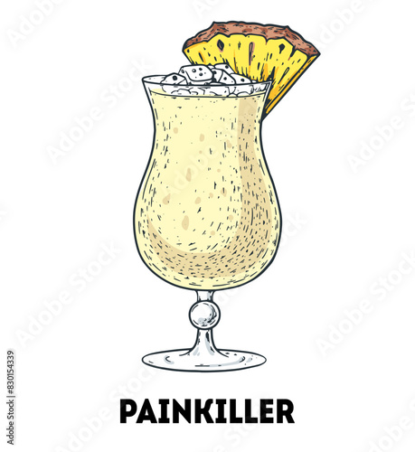 Painkiller cocktail illustration. Hand drawn sketch. Vector illustration. Isolated object.