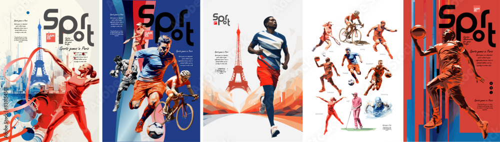 Fototapeta Sport Summer Games Vector illustrations of sports : football, rhythmic gymnastics, athletics, running, basketball, volleyball, tennis, boxing, cycling, swimming, golf for poster
