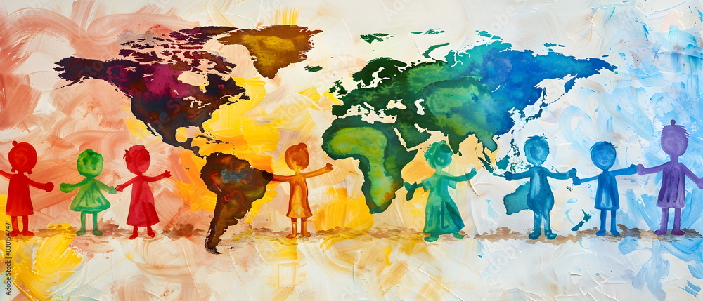 Obraz premium the World Conference for the wellbeing of children. The meeting brought about standards to enforce support and basic rights for children covering the globe, leading to the right to education