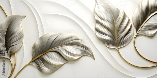 Golden splitleaf philodendron Monstera plant line art in Art Deco wallpaper. Concept Plant Illustration, Line Art, Art Deco Design, Wallpaper, Philodendron Monstera photo