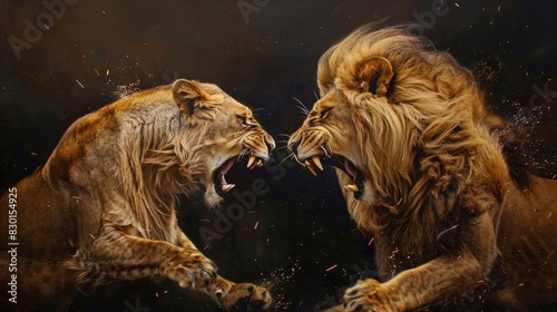 lions fighting.
