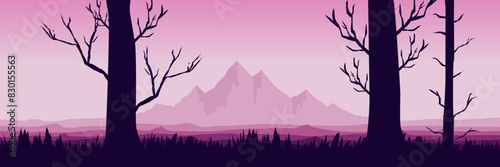 sunrise in the mountains silhouette flat design vector illustration for background  banner  backdrop  tourism design  advertising and business