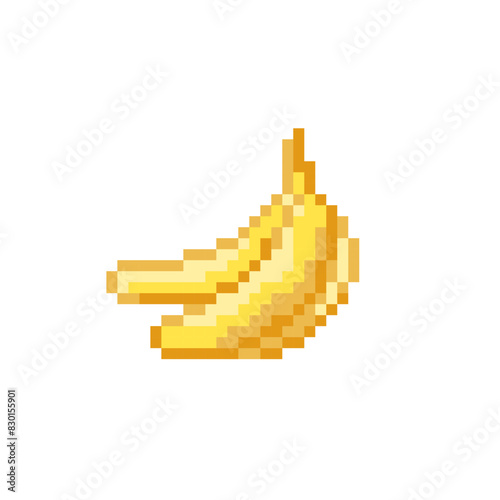 banana cute pixel art icon. Funny berry isolated vector illustration. 8-bit. Design stickers, logo, app, embroidery.