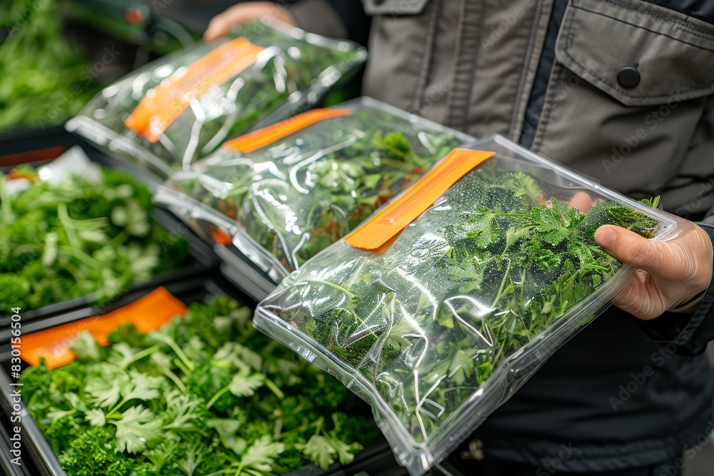 Person Holding Plastic Bag Filled With Green Vegetables Person Holding Plastic Bag Filled With Green Vegetables