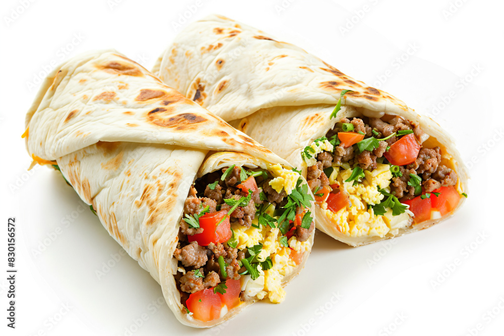 a burrito with meat vegetables and eggs a burrito with meat vegetables and eggs