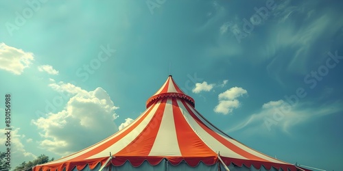 Retro-style Circus Tent in Red and White: A Colorful Vintage Display. Concept Vintage Display, Red and White, Circus Tent, Retro Style, Colorful