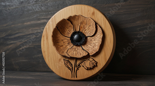 Unique Tribute and Decoration for Remembrance Day - Rustic Handcrafted Wooden Plaque with Poppies Carving and Empty Space