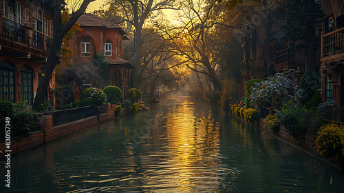 captivating image of Lahore Canal treelined bank scenic promenade providing serene escape hustle bustle of city life Punjab's capital canal popular spot leisurely walk boating offer respite relaxation photo