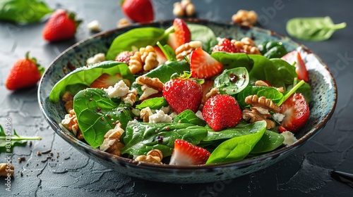 colorful salad with spinach  strawberries  walnut