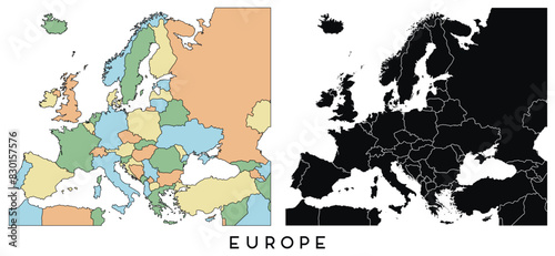 Europe map of city regions districts vector colored and black on white